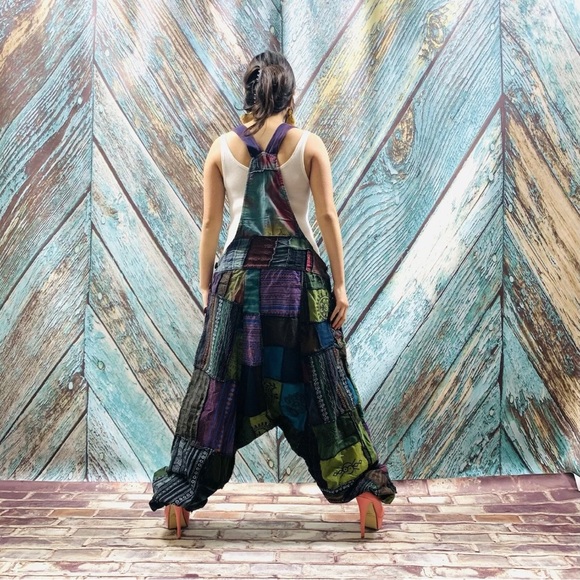Handmade Baggy Hippy Patchwork Overall Jumpsuit - Picture 3 of 6